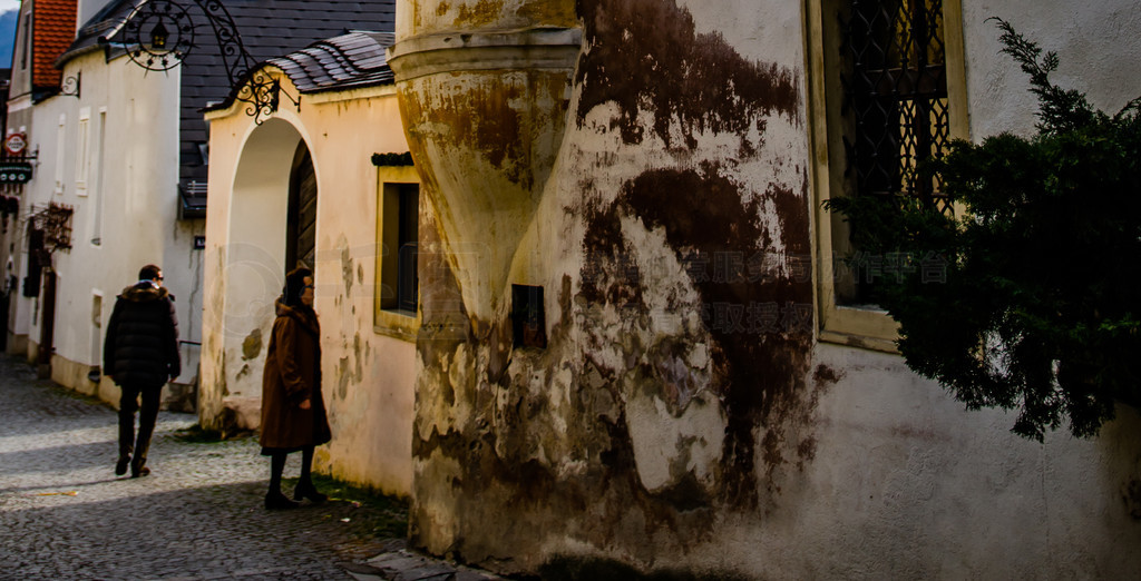 Durnstein, Wachau Austria 01.03.2014: 紺ڰµߺӹȵ Durnstein ֲ鿴οСխĽֵϡ紺Ķ˹̹µߺӹĿĵ