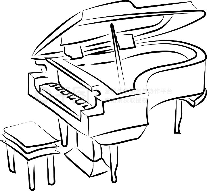 钢琴素描,插图,白色背景上的矢量