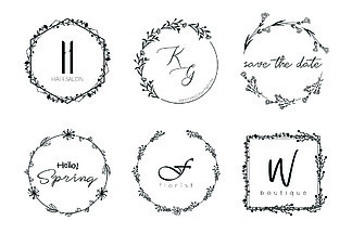 婚礼请柬或品牌标志的花环最小设计。带有<i>华</i><i>丽</i>装饰元素的矢量模板。