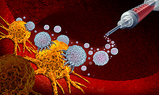 癌症疫苗作为肿瘤治疗概念，使用免疫疗法，以人体<i>细</i>胞作为 3D 插图。