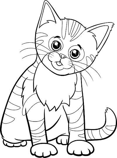 可爱的虎斑小猫漫画动物人物着色书页的黑白卡通插图