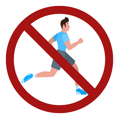 禁止在公园慢跑禁止运动贴纸的矢量平面标志在禁止标志上跑步的人