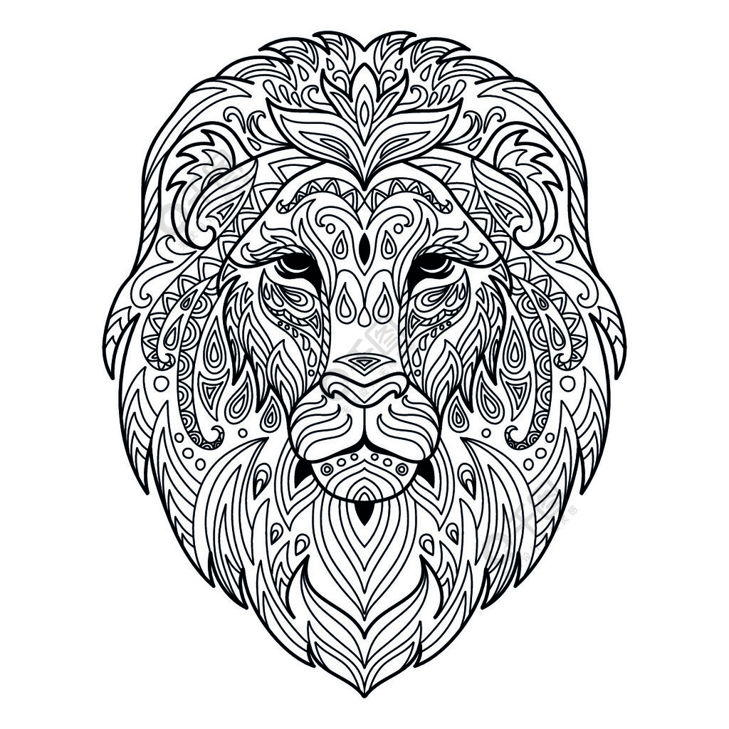 狮子的头孤立在白色背景上的抽象矢量轮廓图用于带有涂鸦和zentangle