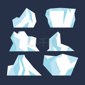 冰山水下由于冰集孤立。南极极地冰山冻山系列。深海冬季冰川矢量图