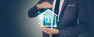 带有家庭保护家庭的安全系统，为住宅、财产和房地产提供安全和访问数字，并提供安全保障，签署虚拟锁以保护关于房屋、商业概念的隐私。