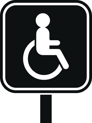 残疾人道路标志图标。残疾人道路标志矢量图标的简单说明，用于在白色背景上隔离的网页设计。有残障的路标象，简单的样式