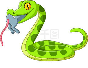 卡通绿蛇吃老鼠