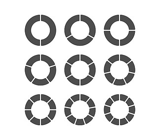 一组饼图，用于 2、3、4、5、6、7、8、9、10 步或<i>部</i>分。用于说明业务计划、信息图表和报告的模板。简单的设计。