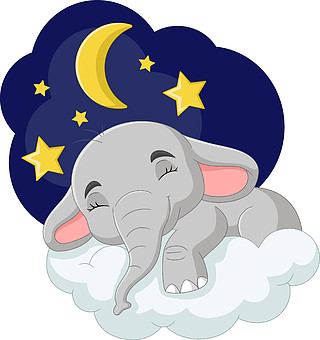睡在云上的卡通大象