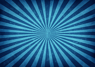 蓝色复古星爆设计作为复古 grunge 径向太阳光束古色古香的背景，蓝色条纹的旧纸质地从中心辐射出<i>来</i>，作为古代羊皮纸上能量和兴奋的象征。