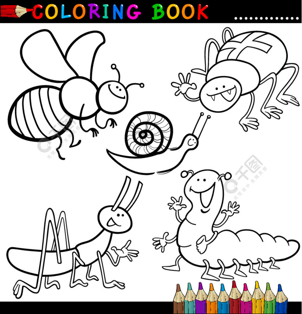 儿童有趣昆虫和虫子的着色书或页面卡通插图