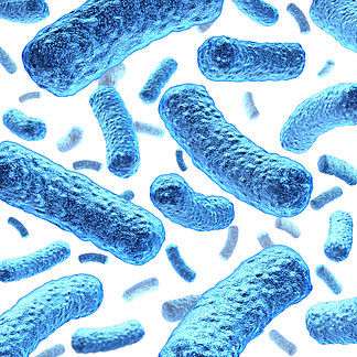 漂浮在微观空间中的细菌和细菌细胞作为人体或有机物质中细菌性疾病感<i>染</i>的医学例证，作为白色背景上的保健图标。