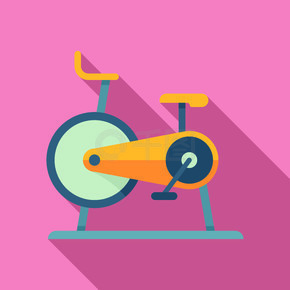固定式健身自行车图标。用于网页设计的固定式运动自行车矢量图标的平面插图。固定式运动自行车图标，平面样式