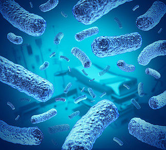 医院细菌作为细菌和细菌细胞漂浮在微观空间中，作为医疗设施或医生检查办公室细菌性疾病感<i>染</i>的医学概念。