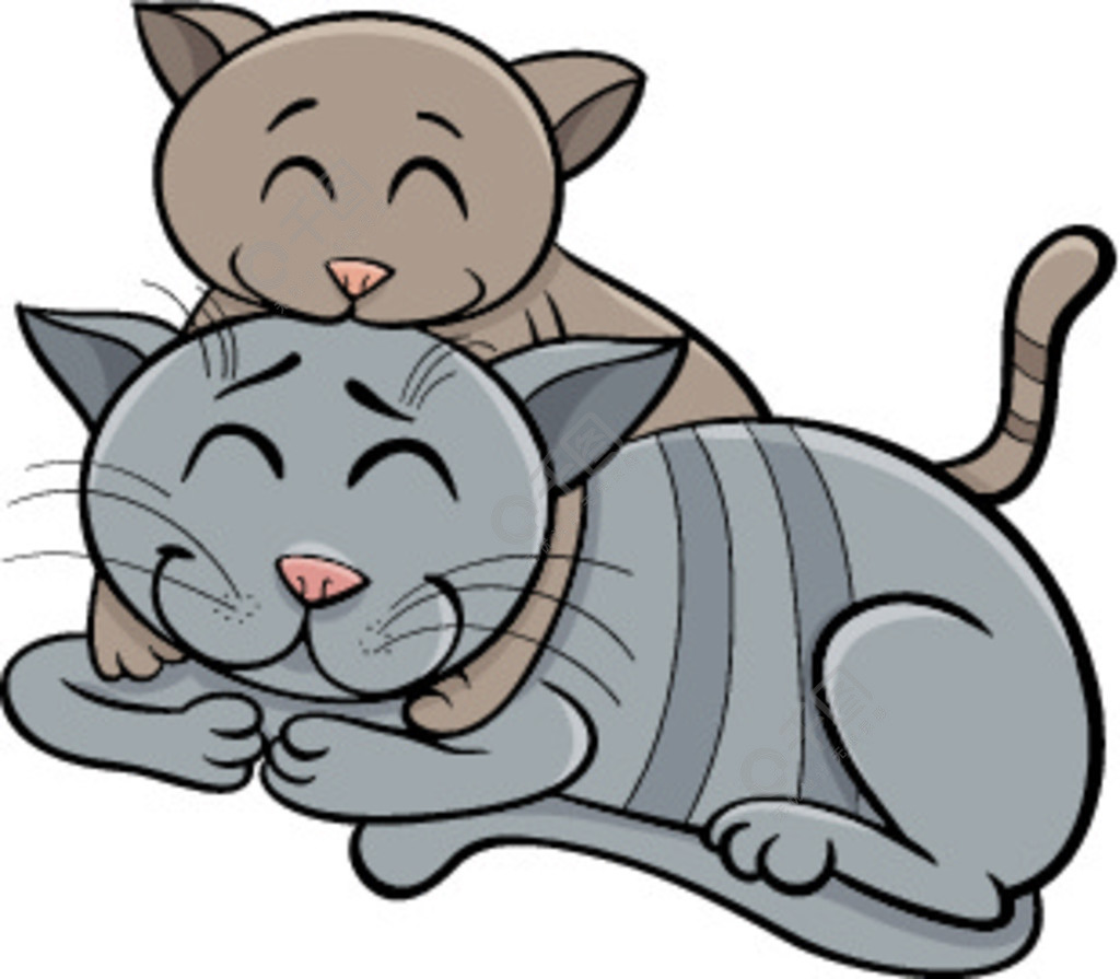 快乐猫妈妈与小猫的卡通插图