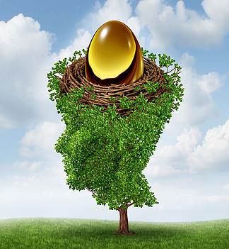将您的<i>储</i><i>备</i>金作为一个财务概念来管理，其中有一棵人头形状的绿树，支持作为 401 K 计划的未来退休基金的嵌套投资。