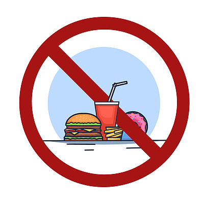 红色禁止标志中的垃圾食品时尚轮廓图