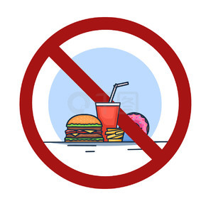 红色禁止标志中的垃圾食品时尚轮廓图