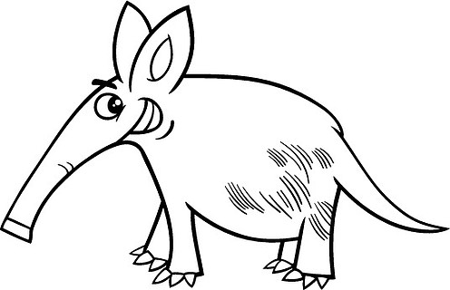 用于着色书的有趣土豚动物角色的黑白卡通插图