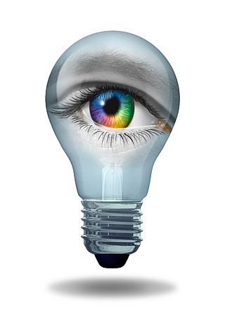 创造性的视觉与眼睛作为人类眼球的多彩多姿的宏观反映在一个灯泡中