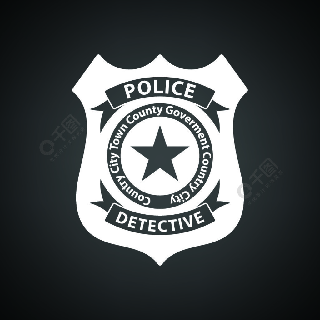 警察徽章图标黑色背景与白色矢量图