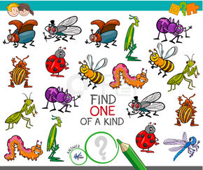 寻找昆虫漫画人物儿童教育活动游戏的卡通插图