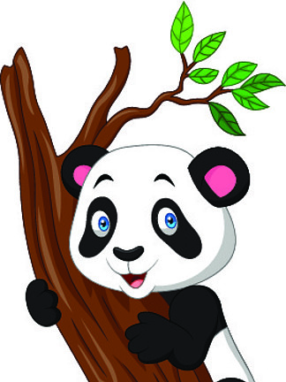 卡通熊猫爬树
