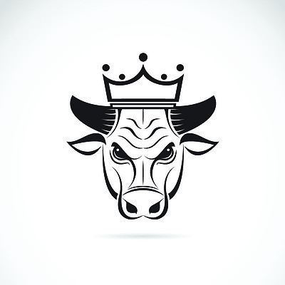 头戴皇冠的牛头的矢量图像在白色背景上戴着皇冠的公牛头的矢量图像
