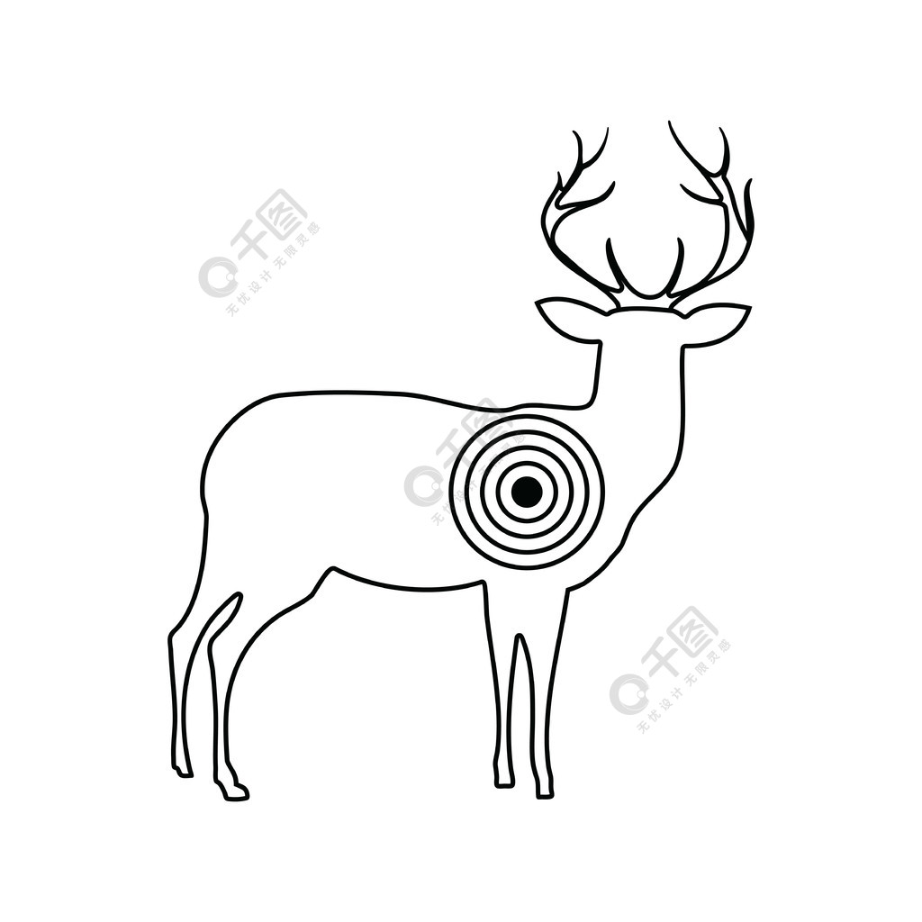 鹿剪影与目标的图标细线设计矢量图