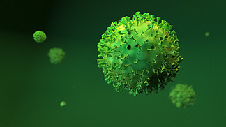 新冠病毒。背景与病毒。彩色背景下的流感病毒。 3D 插图。头孢病毒<i>爆</i><i>发</i>和头孢病毒流感背景。 3D 插图。