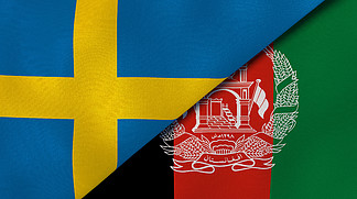 瑞典和阿富汗两国国旗。高质量的商业背景。 3d 插图。瑞典和阿富汗的国旗。新闻、报道、商业背景。 3d 插图