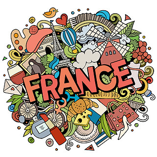 多彩的组成法国手绘卡通涂鸦插图有趣的旅行设计