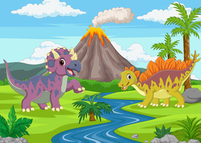 丛林中的卡通搞笑恐龙