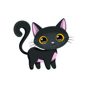 卡通可爱的小黑猫，矢量图。