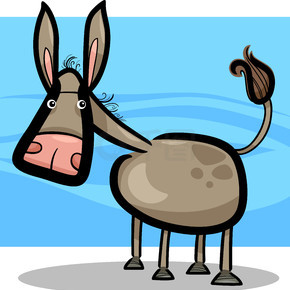 可爱的农场驴卡通涂鸦插图
