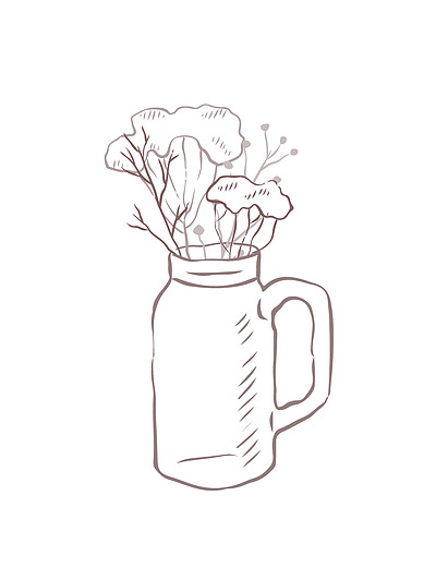 00铅笔素描罐与一束香草和白色背景上的树枝花瓶里的春天草药