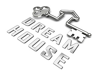 Dream House 或 Dreamhouse Key 为您描绘理想的房产。<i>梦</i>想着豪宅或公寓 - 3d 插图
