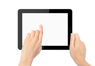 平板电脑孤立在白色背景上的一只手。像 <i>ipad</i> 电脑