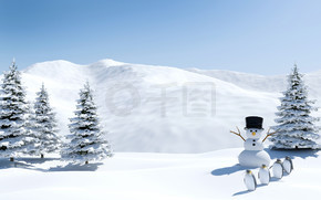 北极景观，雪地与雪人和企鹅鸟在圣诞假期，北极