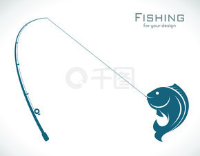 白色背景下钓鱼竿和鱼的矢量图像