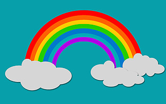 彩色彩虹与云隔离，3D 渲染