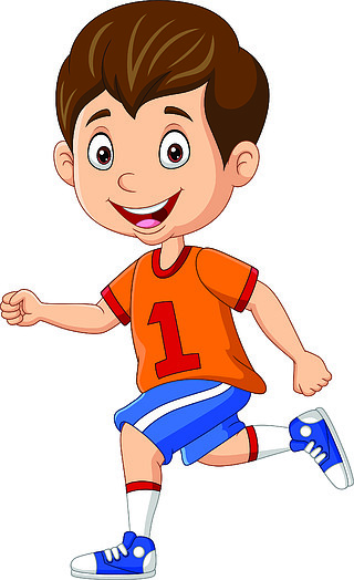 卡通快乐小男孩跑军训 新学期开学 部队 学校操场跑步训练带着风筝