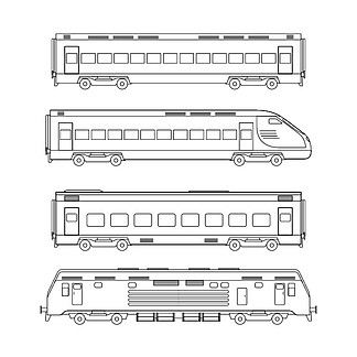 火车线描。火车在白色背景上画线。旅客列车的<i>薄</i>插图。