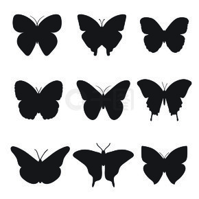 白色背景上的黑蝴蝶。蝴蝶的矢量集合。白色背景上的黑蝴蝶