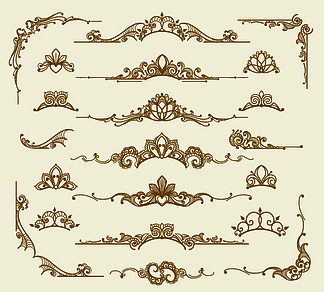 皇家维多利亚时代的花丝设计元素。皇家维多利亚时代的花丝设计元素。矢量复古女王蓬勃发展漩涡和古董书法边框