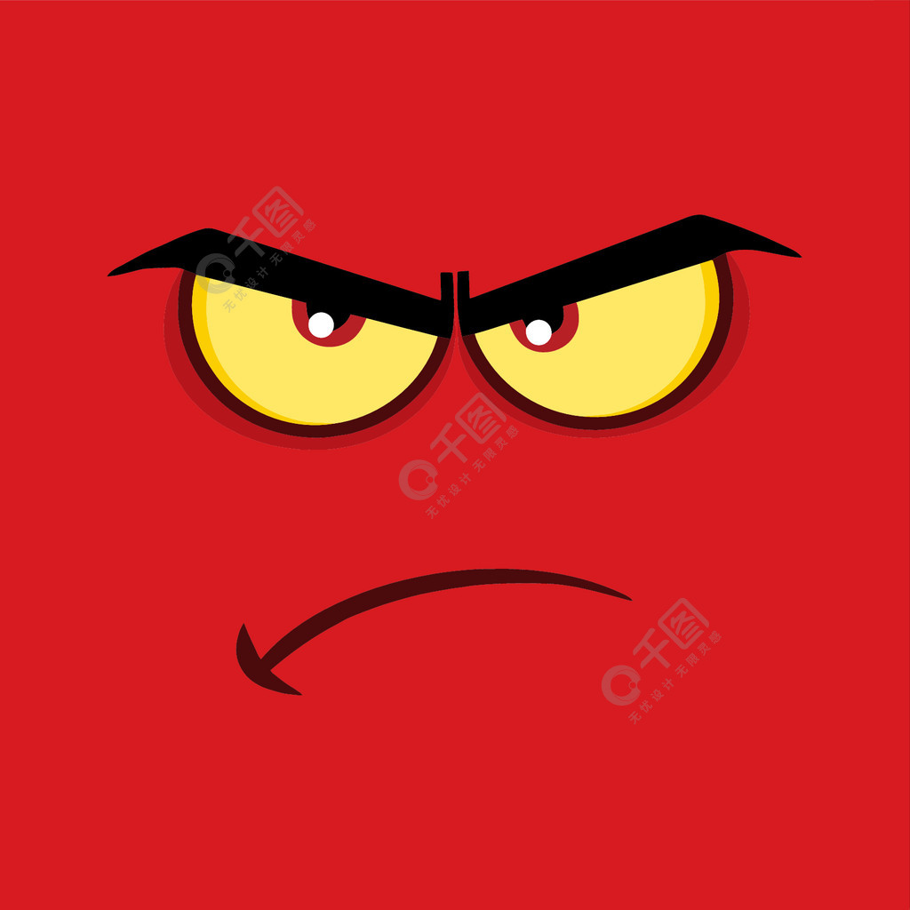 愤怒的卡通滑稽脸与脾气暴躁的表情红色背景的插图