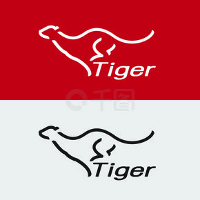 白色背景和红色背景,标志,符号上的老虎设计的矢量图像