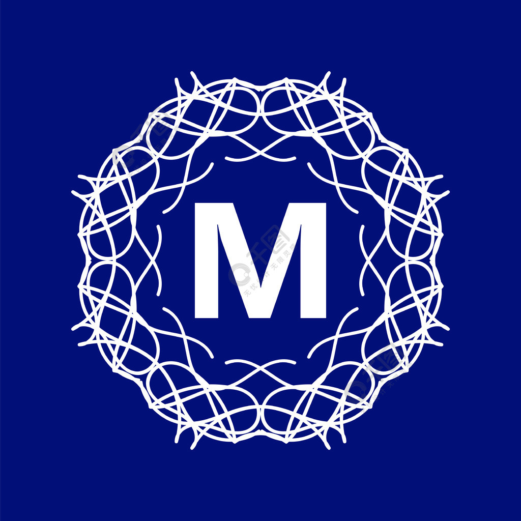 蓝色背景上的简单会标m设计模板字母组合m
