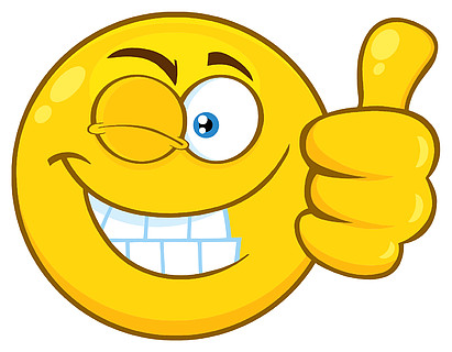 微笑的黄色卡通 emoji 表情脸字符与眨眼表情放弃竖起大拇指