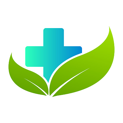 保健绿色医疗十字架和叶子,标志隔离